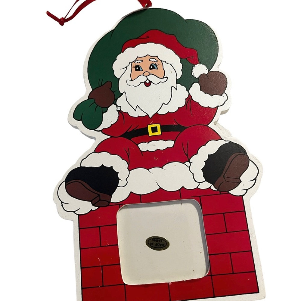VTG Santa Christmas Tree Ornament Hanging Picture Frame 2x2 picture
